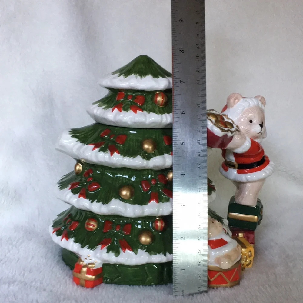 World Bazaar Cute Teddy Bear in Santa Suit Christmas Tree teapot hand painted